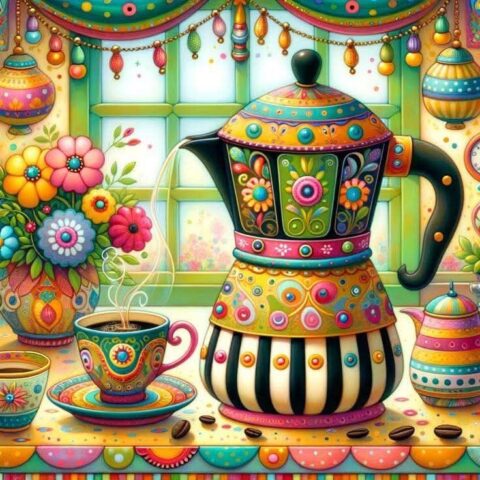 Чайник -самотек с чашкой , картинка для печати на доску, на кухню