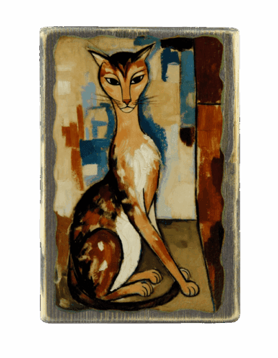 Картина «Кот 021 в стиле Модильяни» | Состаренная доска 14,5×22×1,8 см