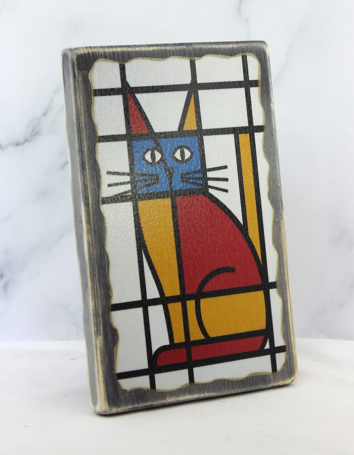 Картина «Кот 056 Мондриана» | Состаренная доска 14,5×22×1,8 см — изображение 3