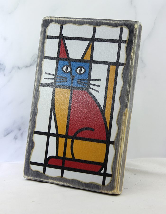 Картина «Кот 056 Мондриана» | Состаренная доска 14,5×22×1,8 см — изображение 4