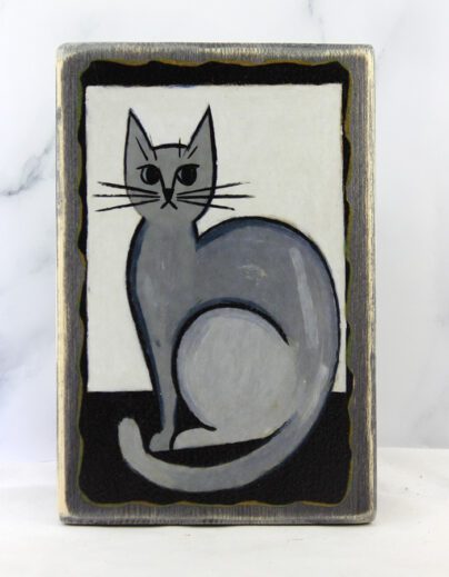 Картина «Кот 052 Малевича» | Состаренная доска 14,5×22×1,8 см