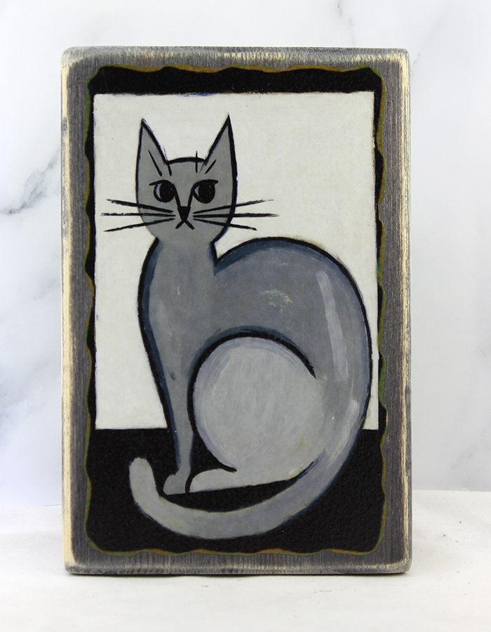 Картина «Кот 052 Малевича» | Состаренная доска 14,5×22×1,8 см