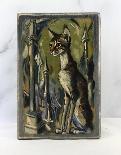 Картина «Кот 061 Эль Греко» | Состаренная доска 14,5×22×1,8 см