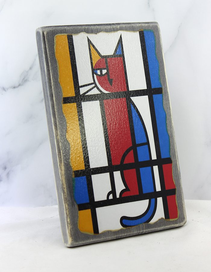 Картина «Кот 057 Мондриана» | Состаренная доска 14,5×22×1,8 см — изображение 5