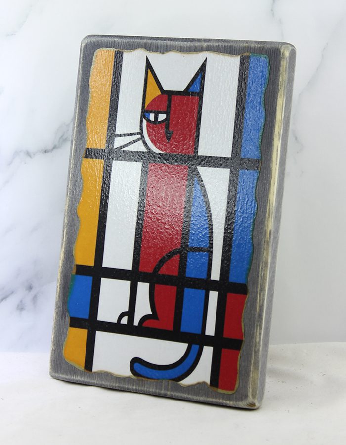 Картина «Кот 057 Мондриана» | Состаренная доска 14,5×22×1,8 см — изображение 6