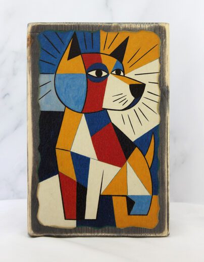 Картина «Собака Пауля Клее 0803» | Состаренная доска 14,5×22×1,8 см