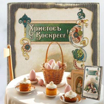 Пасхальный подарок – старинные открытки на состаренной доске